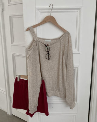 Linen Off-Shoulder Sweatshirt Summer Long-Sleeve T-Shirt Resort Look