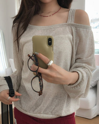 Linen Off-Shoulder Sweatshirt Summer Long-Sleeve T-Shirt Resort Look