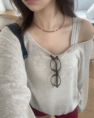 Linen Off-Shoulder Sweatshirt Summer Long-Sleeve T-Shirt Resort Look
