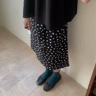 Linen polka dot midi skirt string polka dot skirt
