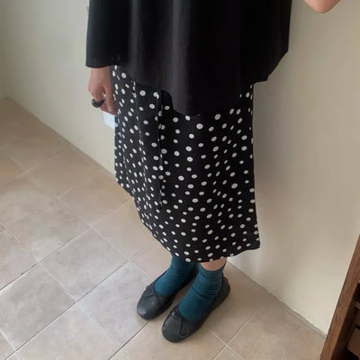 Linen polka dot midi skirt string polka dot skirt