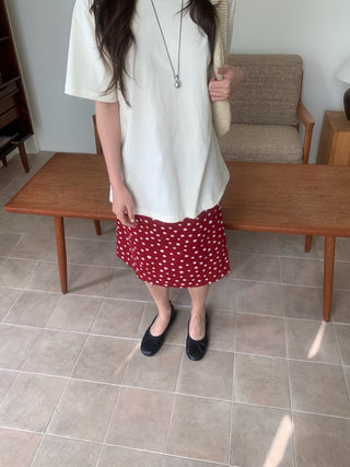 Linen polka dot midi skirt string polka dot skirt