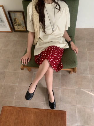 Linen polka dot midi skirt string polka dot skirt