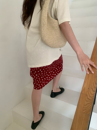 Linen polka dot midi skirt string polka dot skirt