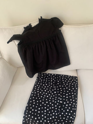 Linen polka dot midi skirt string polka dot skirt