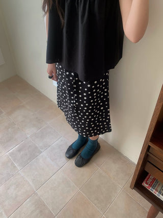 Linen polka dot midi skirt string polka dot skirt