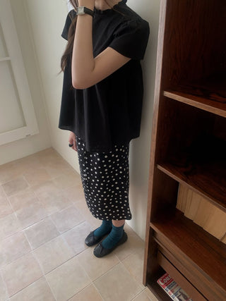 Linen polka dot midi skirt string polka dot skirt