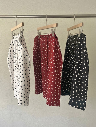 Linen polka dot midi skirt string polka dot skirt