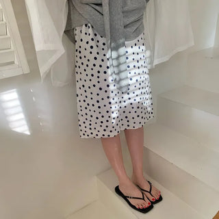 Linen polka dot midi skirt string polka dot skirt