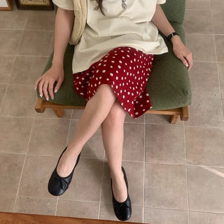 Linen polka dot midi skirt string polka dot skirt