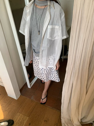 Linen polka dot midi skirt string polka dot skirt
