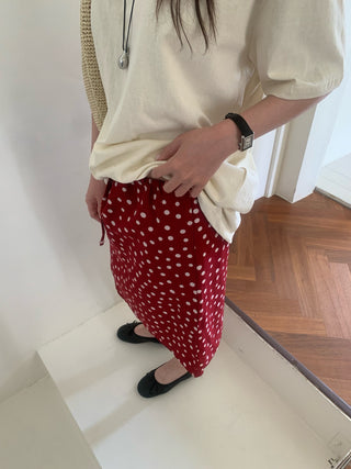 Linen polka dot midi skirt string polka dot skirt