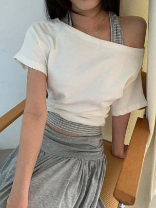 Striped Halter Sleeveless Off-shoulder Top Vacation Look