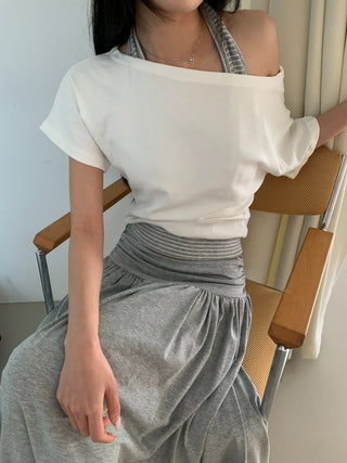 Striped Halter Sleeveless Off-shoulder Top Vacation Look