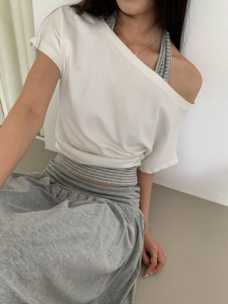 Striped Halter Sleeveless Off-shoulder Top Vacation Look