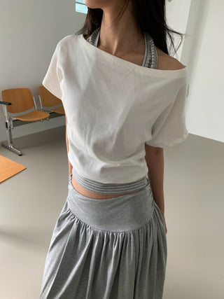 Striped Halter Sleeveless Off-shoulder Top Vacation Look