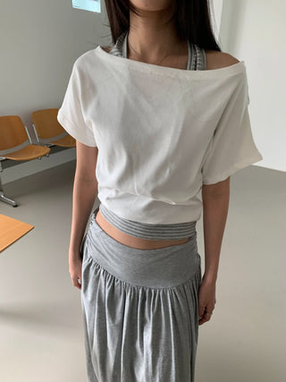 Striped Halter Sleeveless Off-shoulder Top Vacation Look