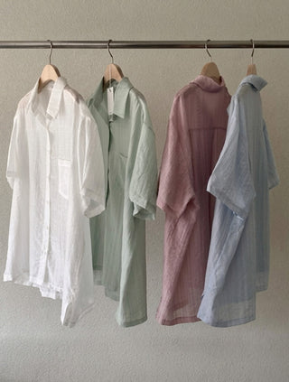 See-through oversized pocket short-sleeve shirt, rainy season look, summer shirt