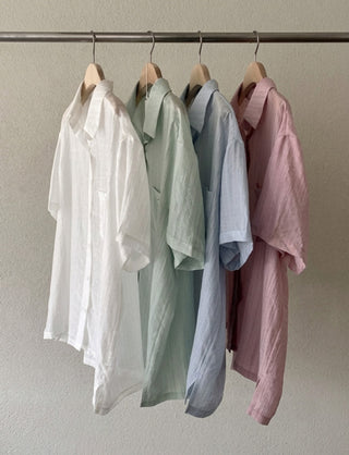 See-through oversized pocket short-sleeve shirt, rainy season look, summer shirt