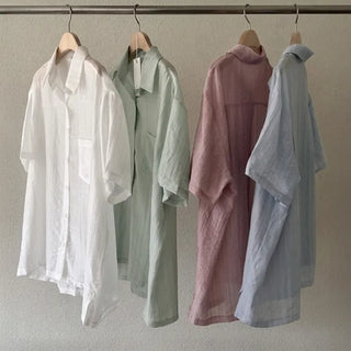 See-through oversized pocket short-sleeve shirt, rainy season look, summer shirt