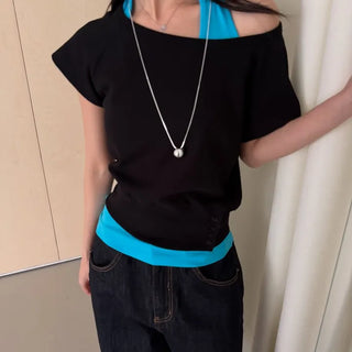 Waffle Off-Shoulder Layered Halter Sleeveless Top Summer Vacation Look