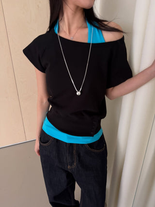 Waffle Off-Shoulder Layered Halter Sleeveless Top Summer Vacation Look