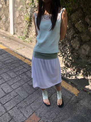 Punched Big Lace Ribbed Sleeveless Layered Strap Sleeveless