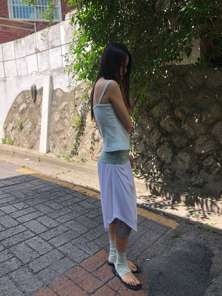 Punched Big Lace Ribbed Sleeveless Layered Strap Sleeveless
