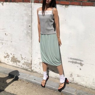 Punched Big Lace Ribbed Sleeveless Layered Strap Sleeveless