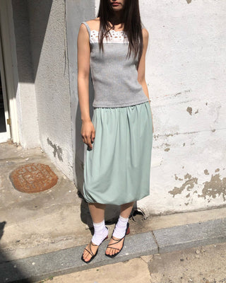Punched Big Lace Ribbed Sleeveless Layered Strap Sleeveless