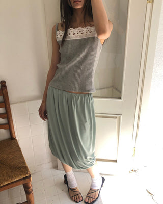 Punched Big Lace Ribbed Sleeveless Layered Strap Sleeveless