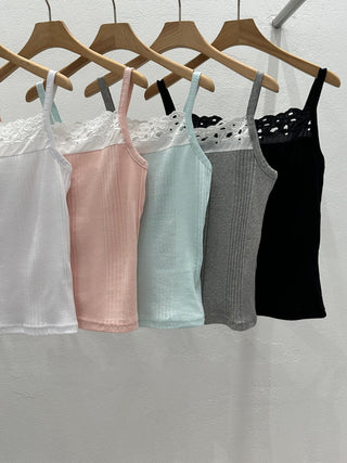 Punched Big Lace Ribbed Sleeveless Layered Strap Sleeveless