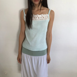 Punched Big Lace Ribbed Sleeveless Layered Strap Sleeveless