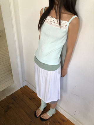 Punched Big Lace Ribbed Sleeveless Layered Strap Sleeveless