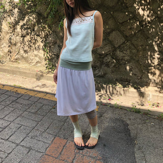 Punched Big Lace Ribbed Sleeveless Layered Strap Sleeveless