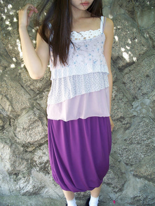 Draped balloon midi skirt Tencel Aladdin skirt elastic waistband skirt