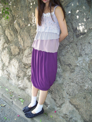 Draped balloon midi skirt Tencel Aladdin skirt elastic waistband skirt