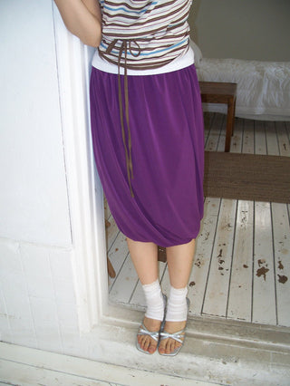 Draped balloon midi skirt Tencel Aladdin skirt elastic waistband skirt