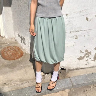Draped balloon midi skirt Tencel Aladdin skirt elastic waistband skirt