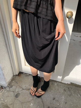 Draped balloon midi skirt Tencel Aladdin skirt elastic waistband skirt