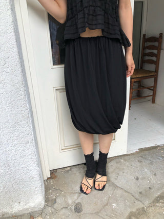 Draped balloon midi skirt Tencel Aladdin skirt elastic waistband skirt