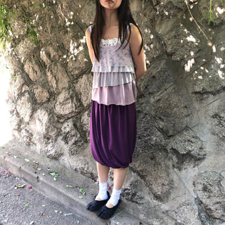 Draped balloon midi skirt Tencel Aladdin skirt elastic waistband skirt