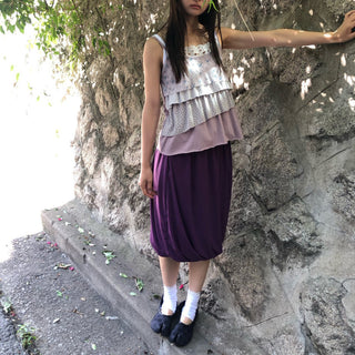 Draped balloon midi skirt Tencel Aladdin skirt elastic waistband skirt