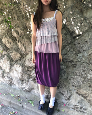 Draped balloon midi skirt Tencel Aladdin skirt elastic waistband skirt