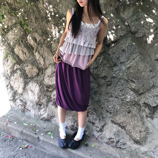 Draped balloon midi skirt Tencel Aladdin skirt elastic waistband skirt