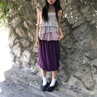 Draped balloon midi skirt Tencel Aladdin skirt elastic waistband skirt