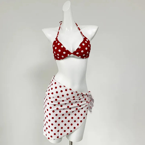 Red Polka Dot Bikini Bottom Cover Swimsuit