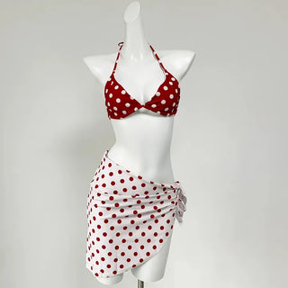 Red Polka Dot Bikini Bottom Cover Swimsuit