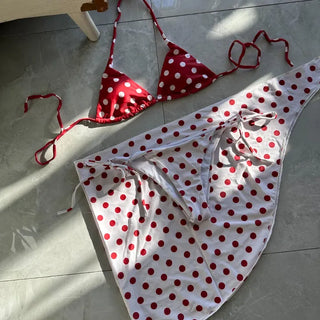 Red Polka Dot Bikini Bottom Cover Swimsuit