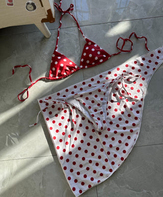 Red Polka Dot Bikini Bottom Cover Swimsuit